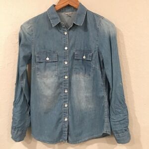 Charlotte Russe Women S Shirt Blue‎ Denim Button Long Sleeve 100% Cotton Western